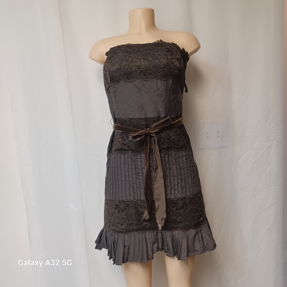 Banana Republic Women Size 4 Brown Strapless Sundress Pleated Cocktail - Picture 3 of 13